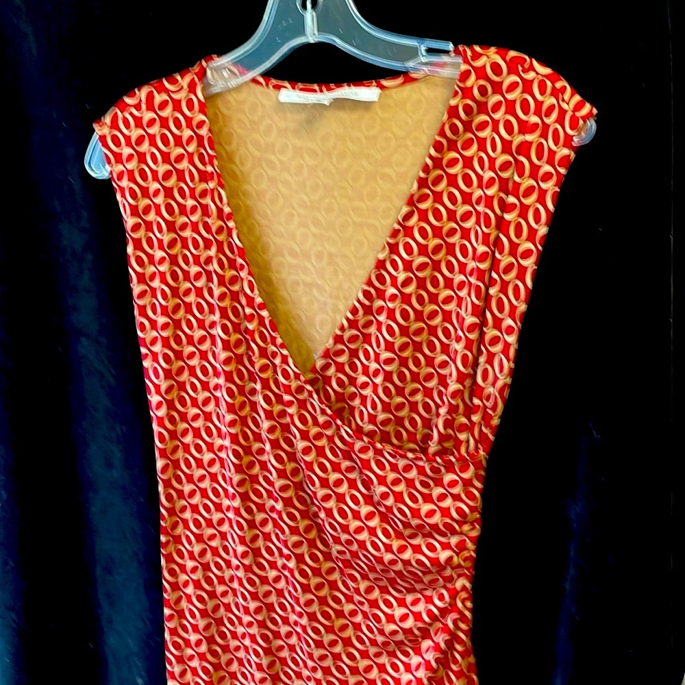 Diane Von Furstenberg Red & Cream Printed Wrap Dress